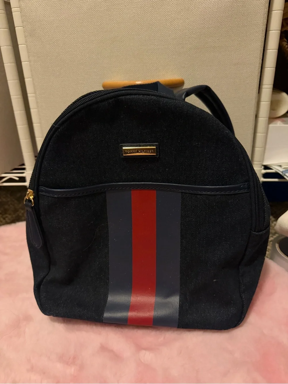 Tommy Hilfiger Navy Backpack with Red and Blue Stripe